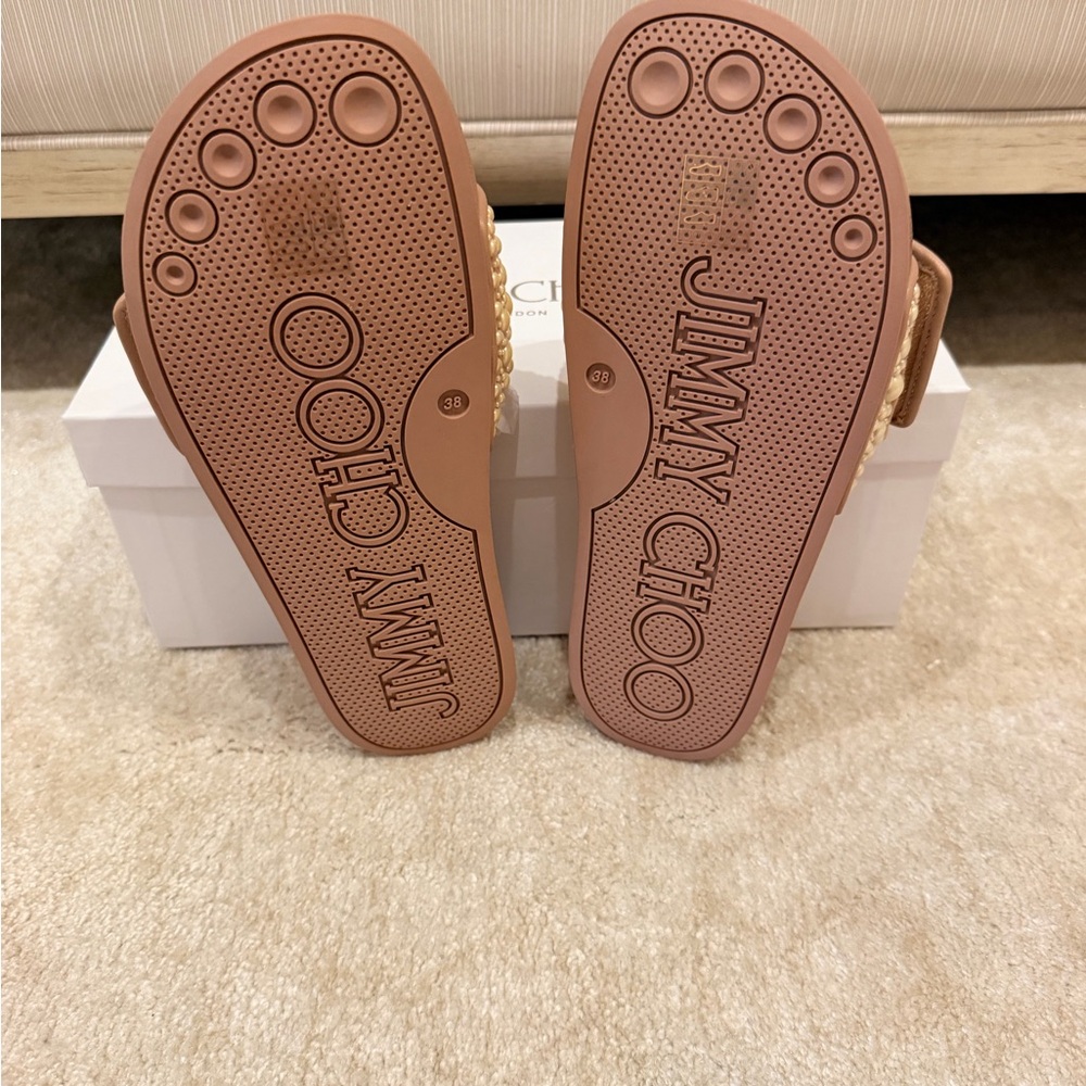 Jimmy Choo Tan Pearl-Studded Slide Sandals - Picture 3 of 3